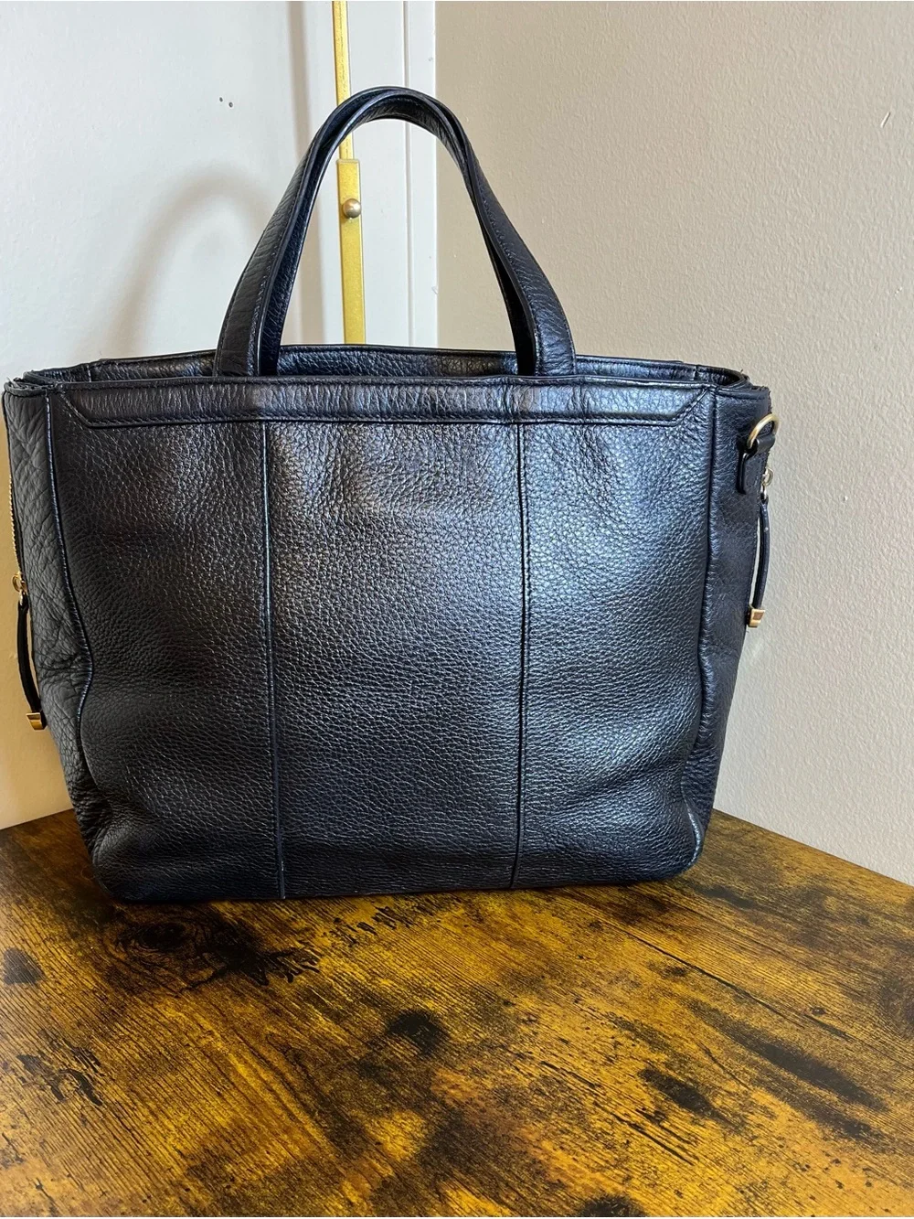 Halston Heritage Black Pebbled Leather Briefcase Tote